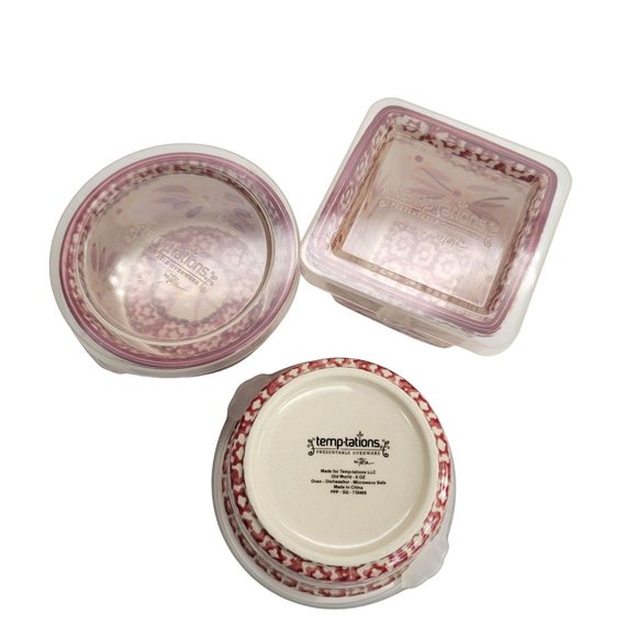 Temptations Old World Red Round and Square Storage Containers Lot by Tara PD23 - Picture 3 of 7